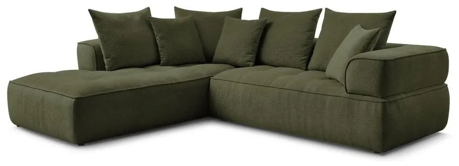 Colțar verde cu tapițerie din chenille (cu colț pe partea stângă/în formă de ”L”) Whesley – Bobochic Paris