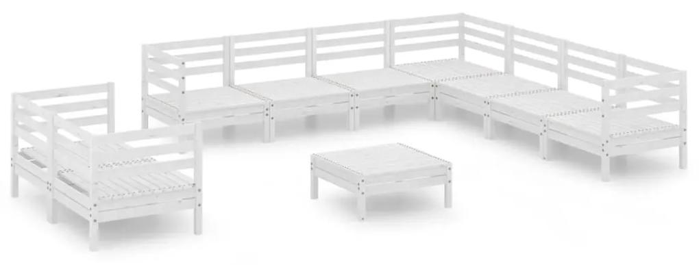3083190 vidaXL Set mobilier de grădină, 10 piese, alb, lemn masiv de pin