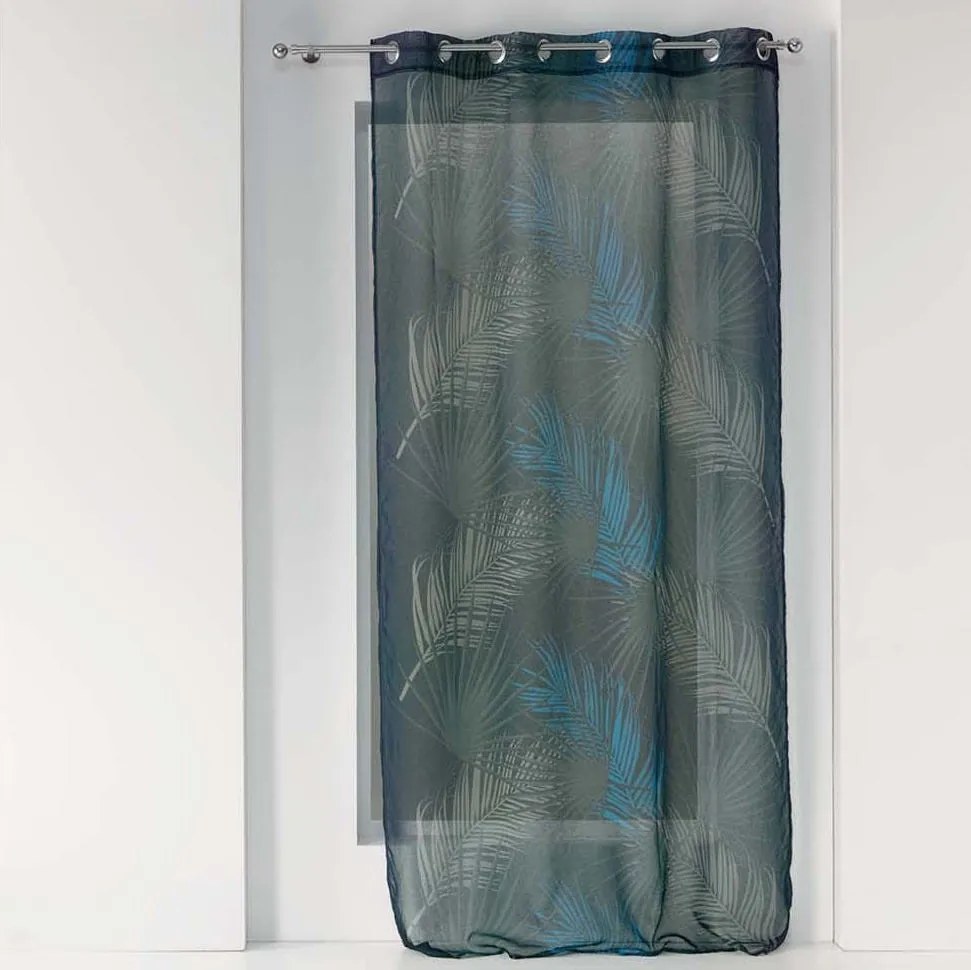 Perdea frumoasă, aerisită, albastru închis, cu motiv cu frunze 140 x 240 cm
