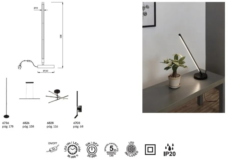 Veioza/Lampa de masa LED design modern minimalist TORCH alba