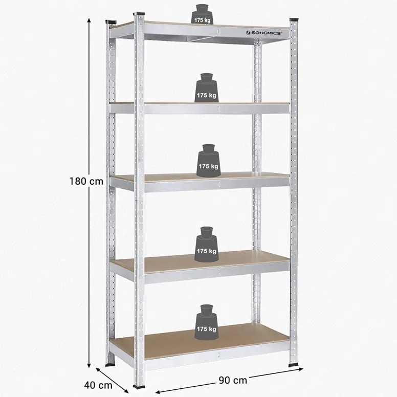 Raft Songmics, 5 rafturi, 40 x 90 x 180 cm, Silver, GLR40SV