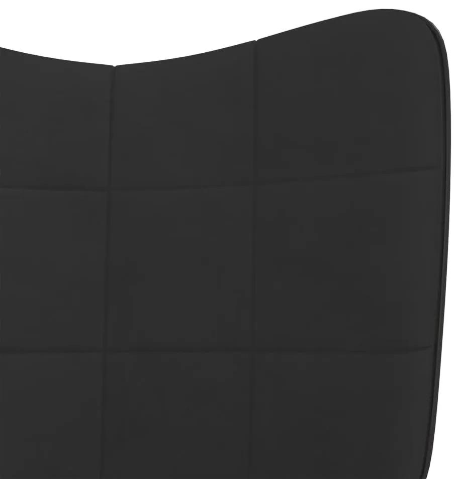 Scaun de relaxare cu taburet, negru, catifea si PVC 1, Negru, Cu suport de picioare