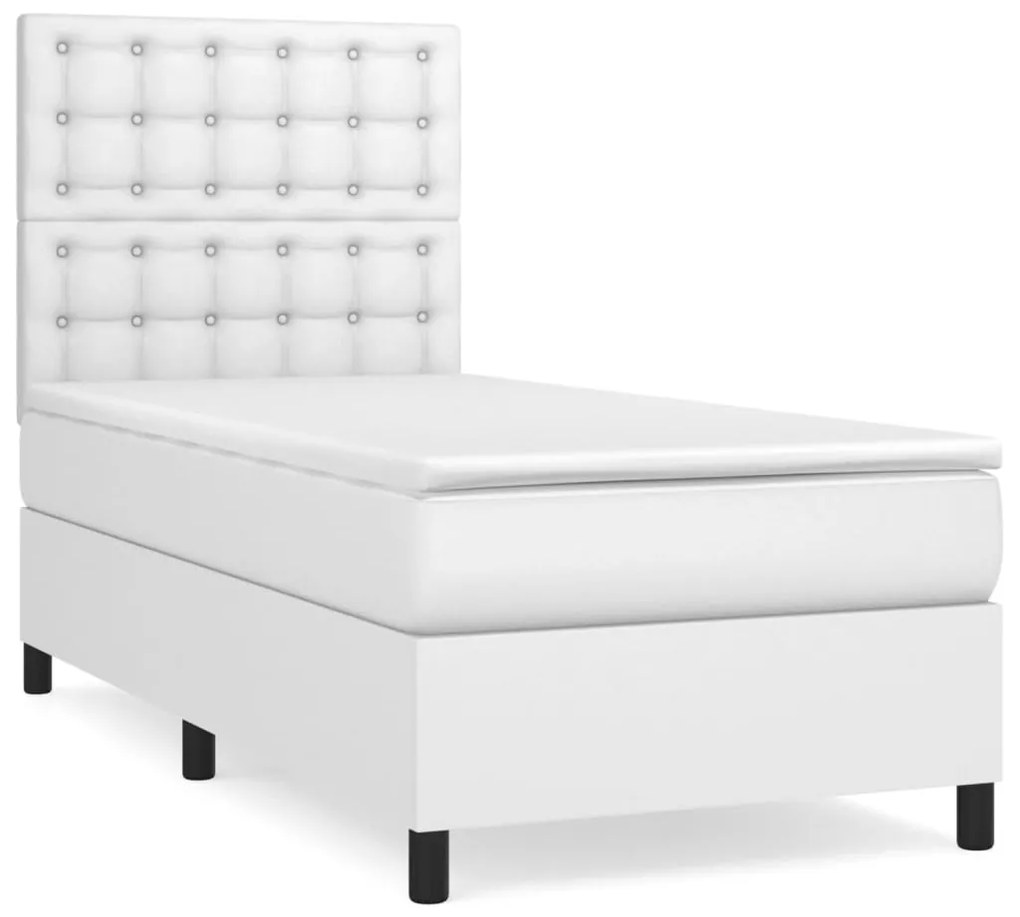 3142828 vidaXL Pat box spring cu saltea, alb, 100x200 cm, piele ecologică