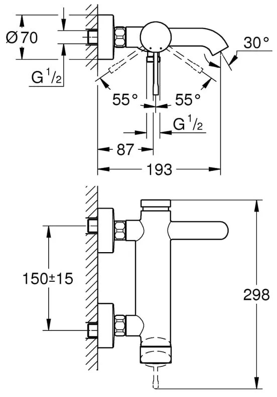 Pachet: Baterie de cadă/dus Essence New-33624001, Set dus Grohe New Tempesta 100-27853003.