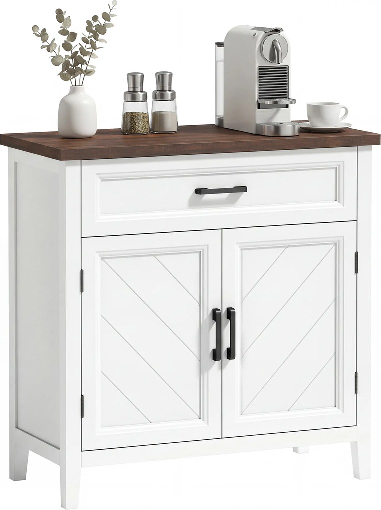 HOMCOM Bufet pentru living, mobilier de depozitare cu 2 uși, sertar și raft reglabil, 76 x 35 x 80 cm, alb | Aosom Romania