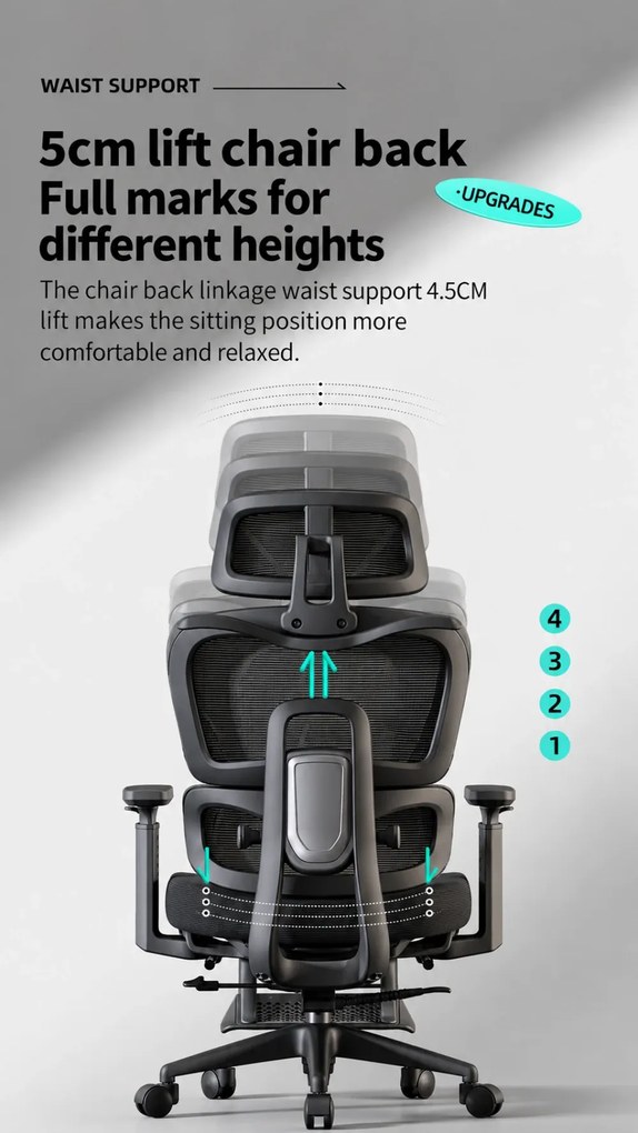VÉRION CONFORT – Scaun ergonomic, Translație șezut, Cotiere 3D, Tetieră 3D, Suport lombar reglabil, Spătar reglabil înălțime, pivotant, suport picioare, Negru