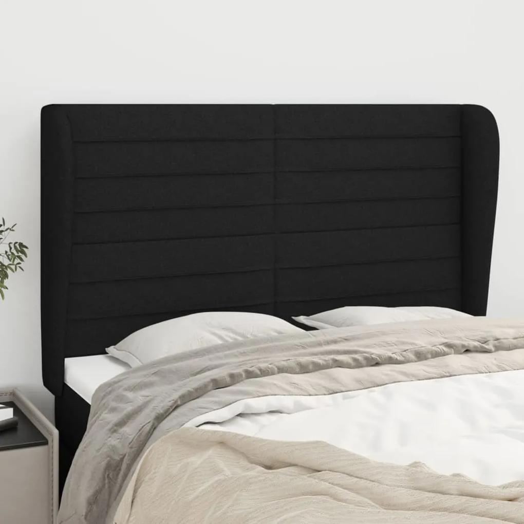 3118096 vidaXL Tăblie de pat cu aripioare, negru, 147x23x118/128 cm, textil