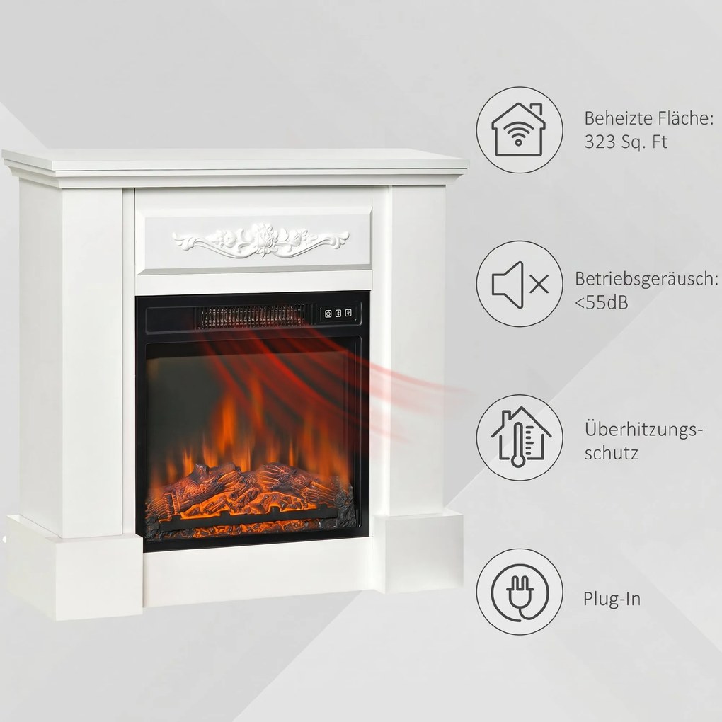 HOMCOM Șemineu Electric de Podea 1800W cu Efect de Flacără, Telecomandă și Timer | Aosom Romania