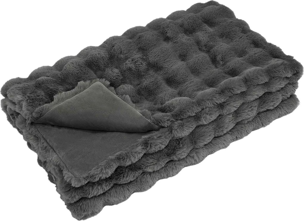 vidaXL Pătură din de iepure artificial antiderapantă Olite Gri închis