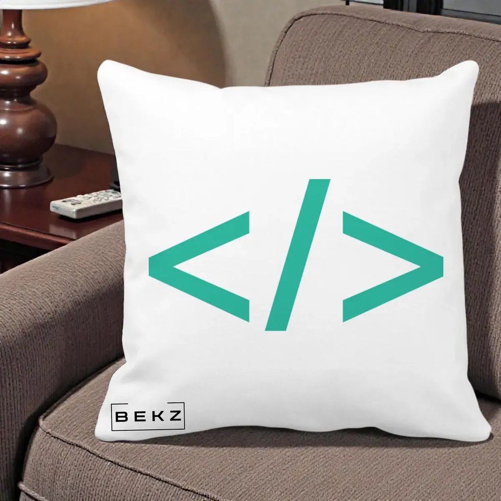 Perna Personalizata Cod HTML Turcoaz, 40x40 cm, Alba Mata, Husa Detasabila, Perna Inclusa, BEKZ®