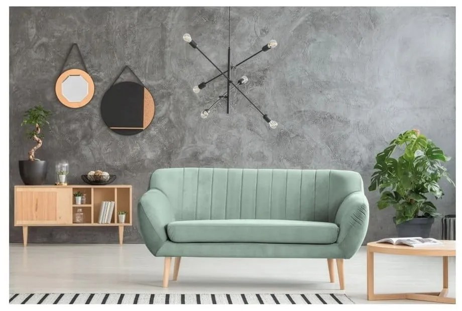 Canapea cu tapițerie din catifea Mazzini Sofas Sardaigne, 158 cm, verde mentol