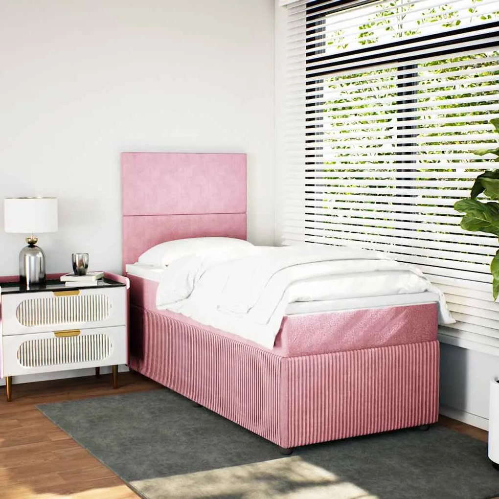 vidaXL Pat box spring cu saltea, roz, 80x200 cm, catifea