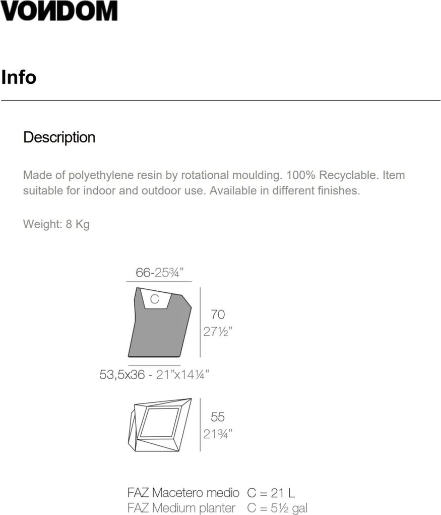 Ghiveci de flori / Jardiniera plante design decorativ modern pentru amenajari interioare si exterioare, FAZ PLANTER 54021R Vondom