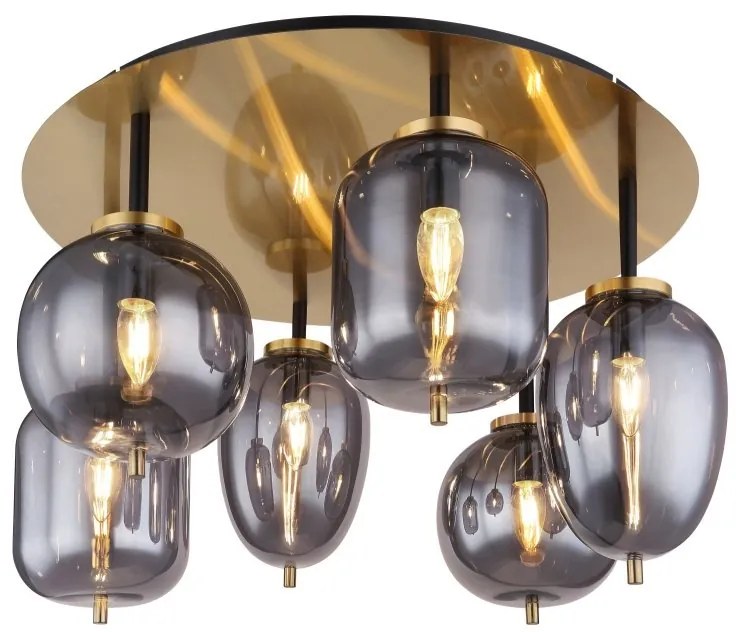 Plafoniera cu 6 surse de iluminat design modern Blacky I negru mat, alama