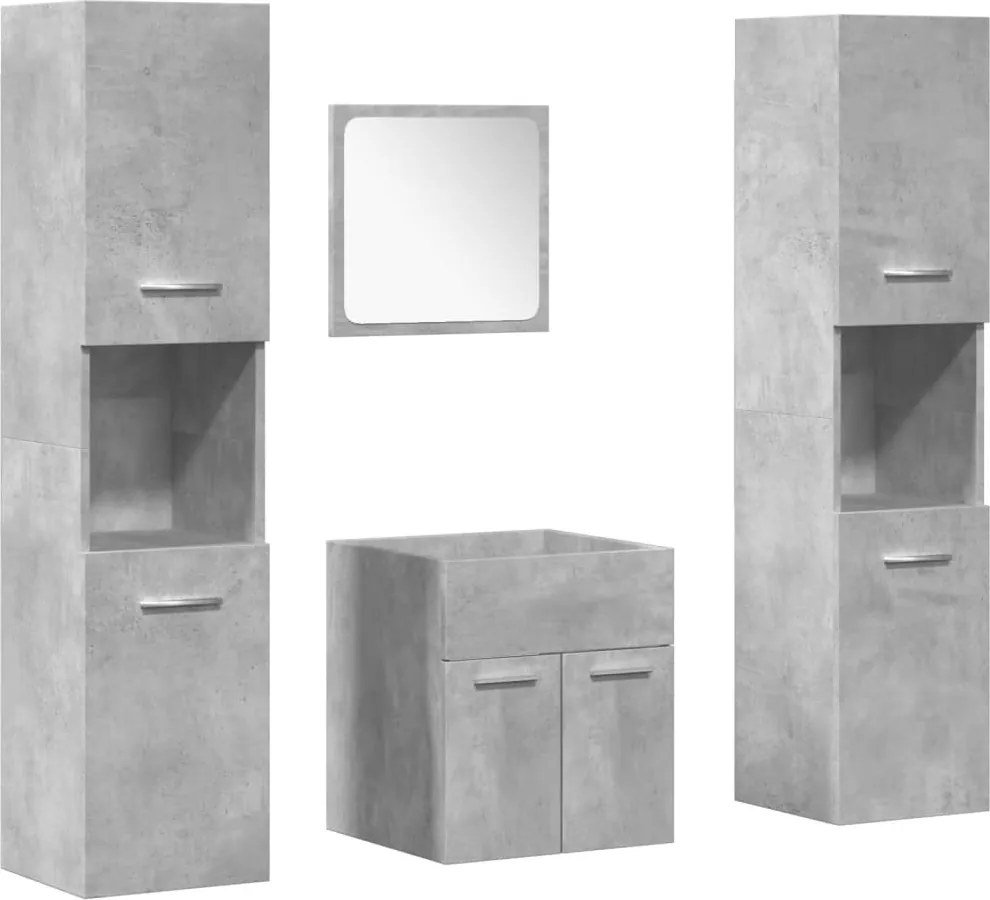vidaXL Set mobilier de baie, 4 piese, gri beton, lemn compozit