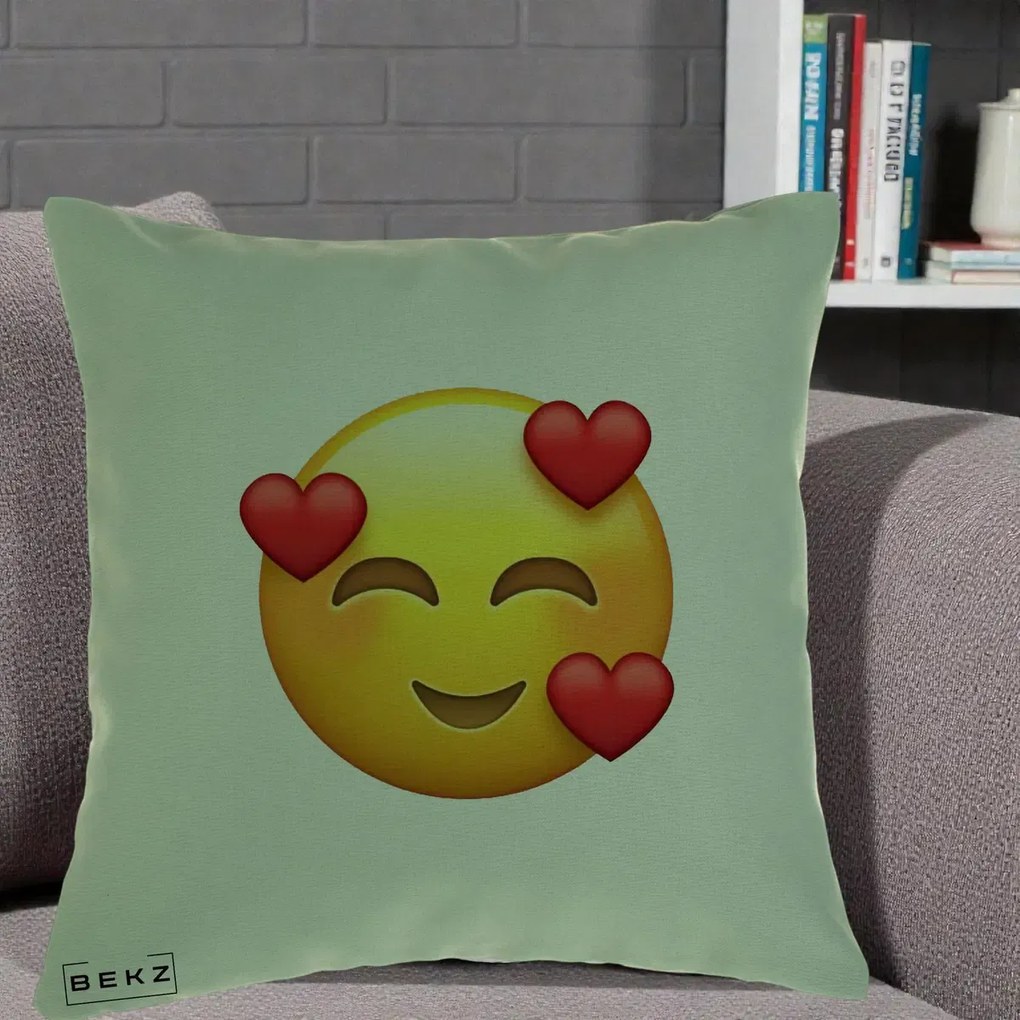 Perna Decorativa Emoji cu 3 Inimi, 40x40 cm, Verde, Husa Detasabila, Perna Inclusa, BEKZ®