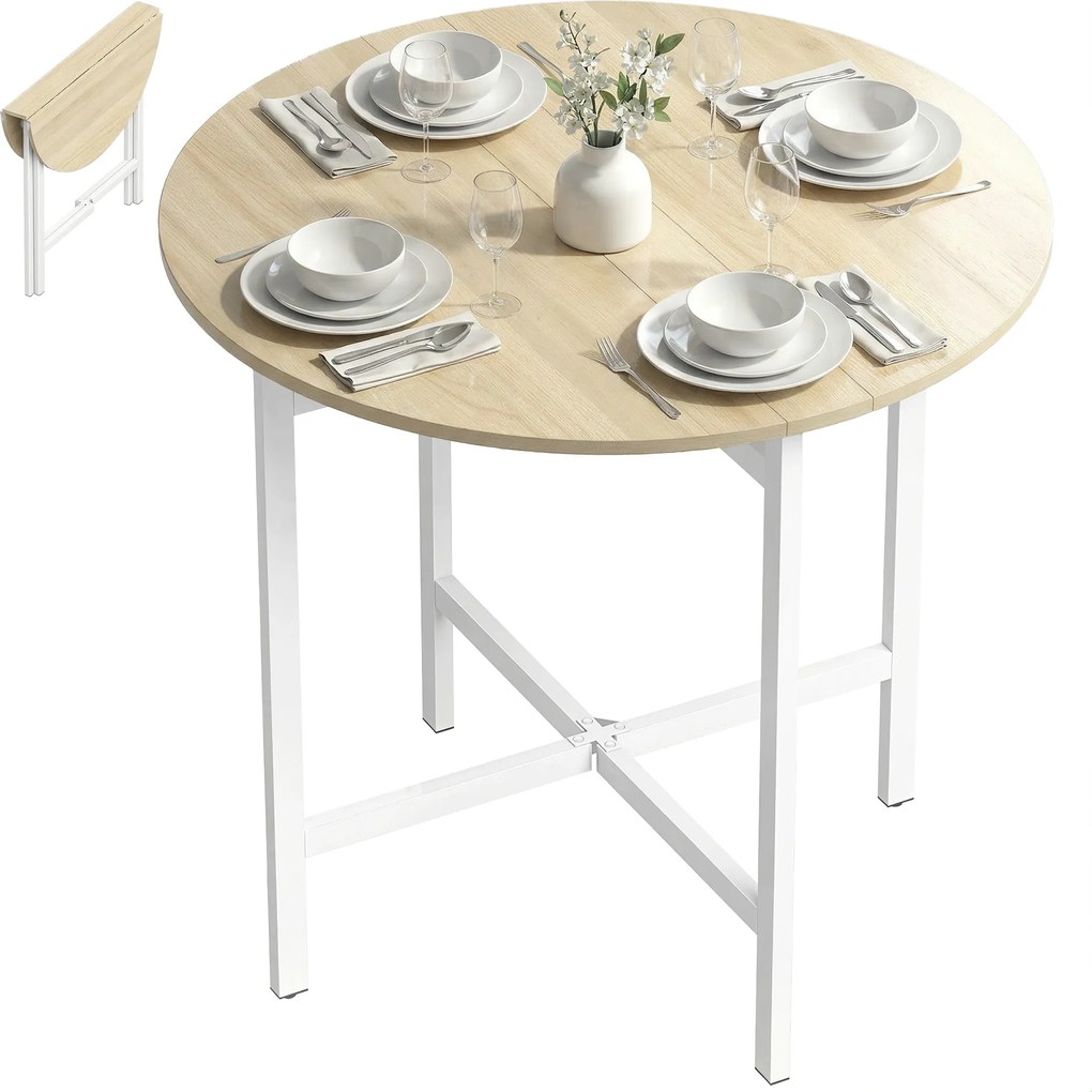 HOMCOM Masă pliabilă, masă rotundă pliabilă 80 cm cu cadru din oțel, loc pentru 2-4 persoane, aspect lemn natural | Aosom Romania