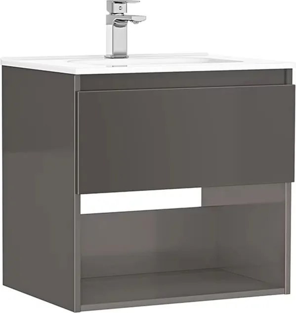 Set dulap baza suspendat Gala Daily antracit 1 sertar cu lavoar 60 cm