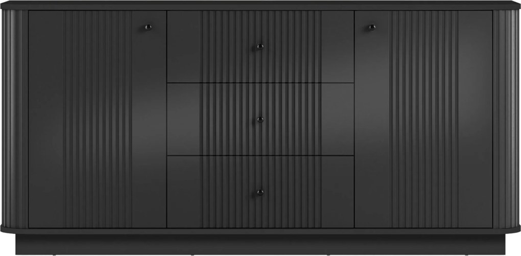 Comodă cu sertare pe soclu Vesper 160 cm - negru / mânere negre