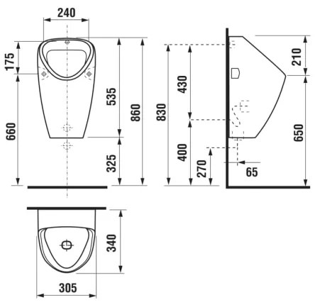 Pisoar JIKA H8430600000001 GOLEM admisie interioară, evacuare posterioară ceramică/alb