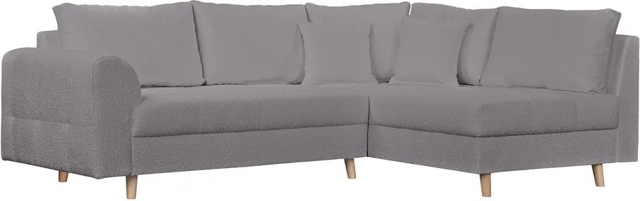 Colțar gri închis cu tapițerie din stofă bouclé (cu colț pe partea dreaptă) Ariella – Ropez