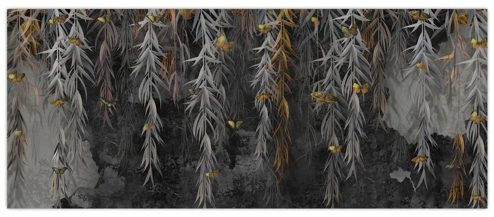 Tablou - Crenguțe de salcie, fundal negru (120x50 cm)