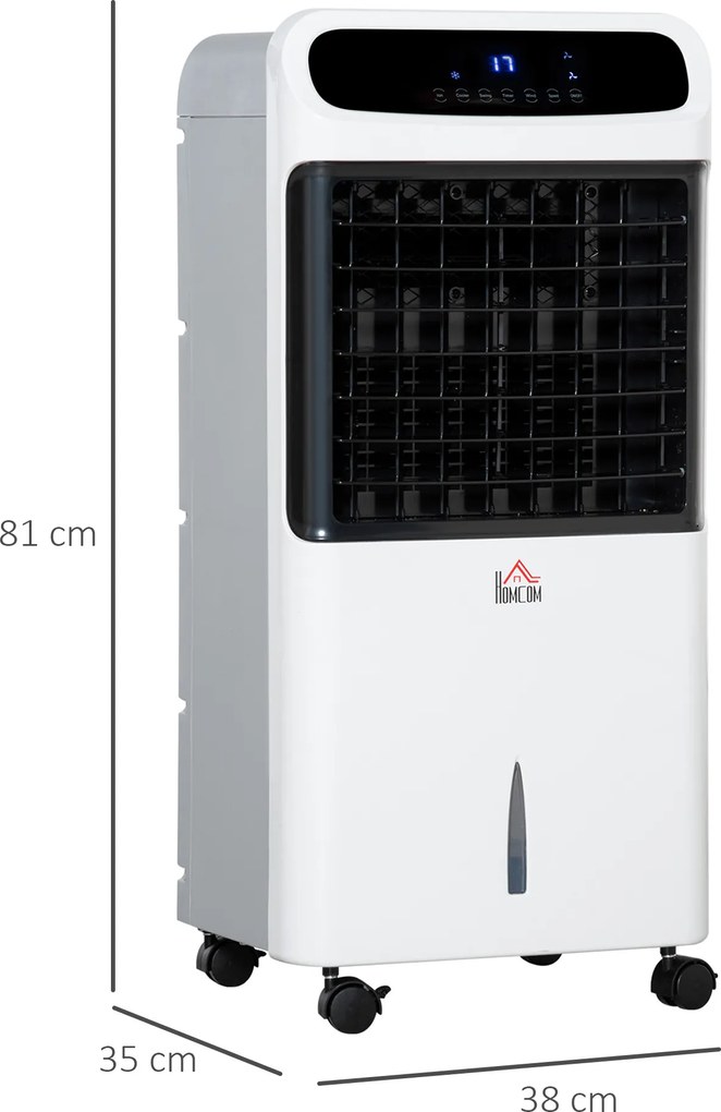 HOMCOM Aer condiționat cu răcire cu apă Telecomandă 3 moduri, 3 viteze, timer 12 h, afișaj LED, 38x35x81 cm Alb | Aosom Romania