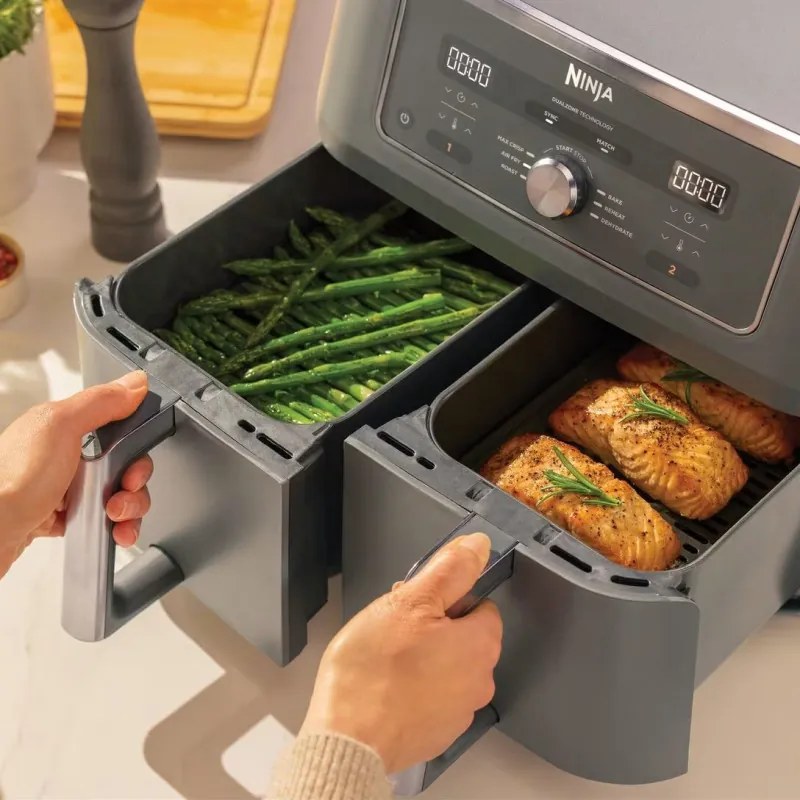 Friteuza dubla cu aer cald Ninja DZ400EU, 9.5 l, 6 programe, Timer, Zone independente, Gri