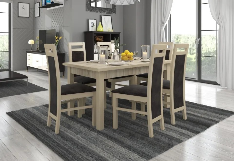 Set de masa extensibila si 6 scaune tapitate, RODOS 14, ADRK Furniture (Culoare: Sonoma)