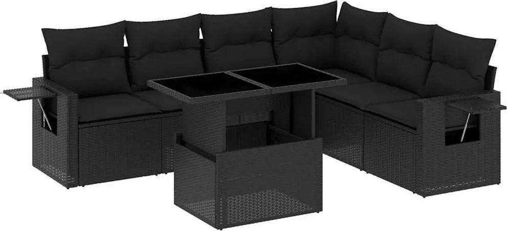 vidaXL Set canapele de grădină cu perne, 7 piese, negru, poliratan