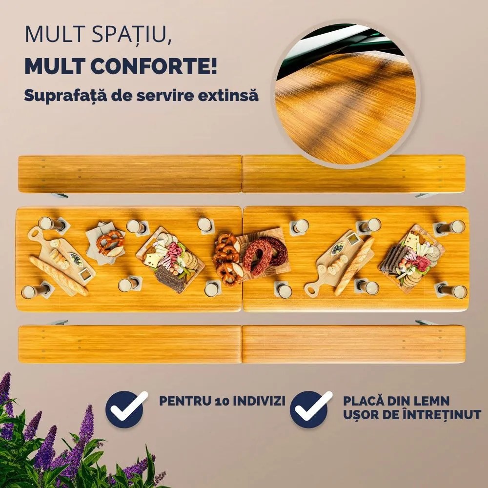 Set de masă pentru bere MAXI pliabil, 220cm, maro natural Jurhan