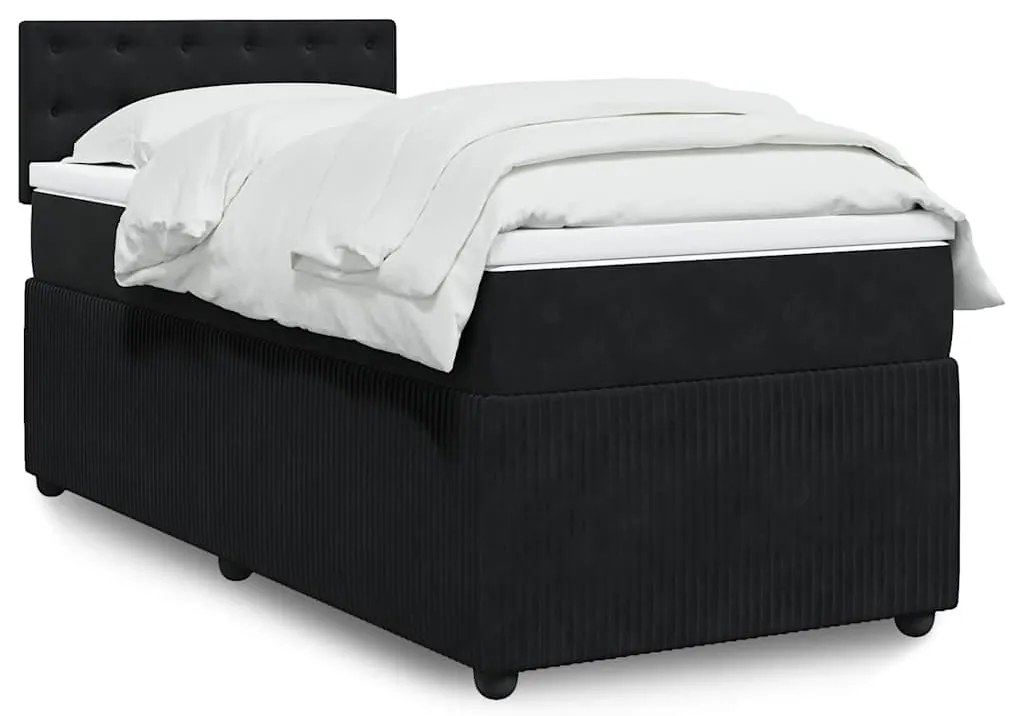 vidaXL Pat box spring cu saltea, negru, 90x190 cm, catifea