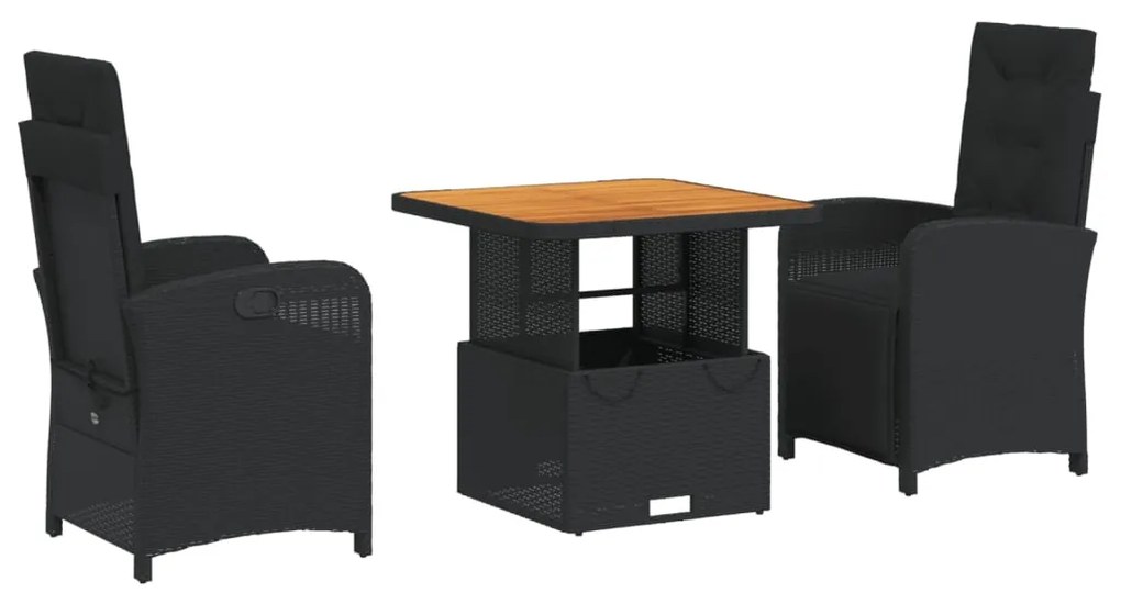 3277327 vidaXL Set mobilier de grădină cu perne, 3 piese, negru, poliratan