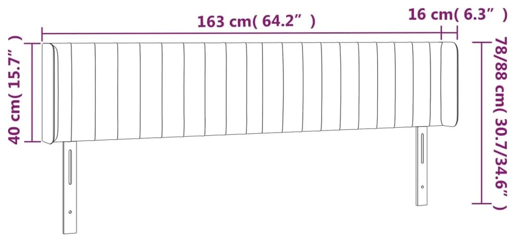 Tablie de pat cu aripioare gri inchis 163x16x78 88 cm catifea 1, Morke gra, 163 x 16 x 78 88 cm