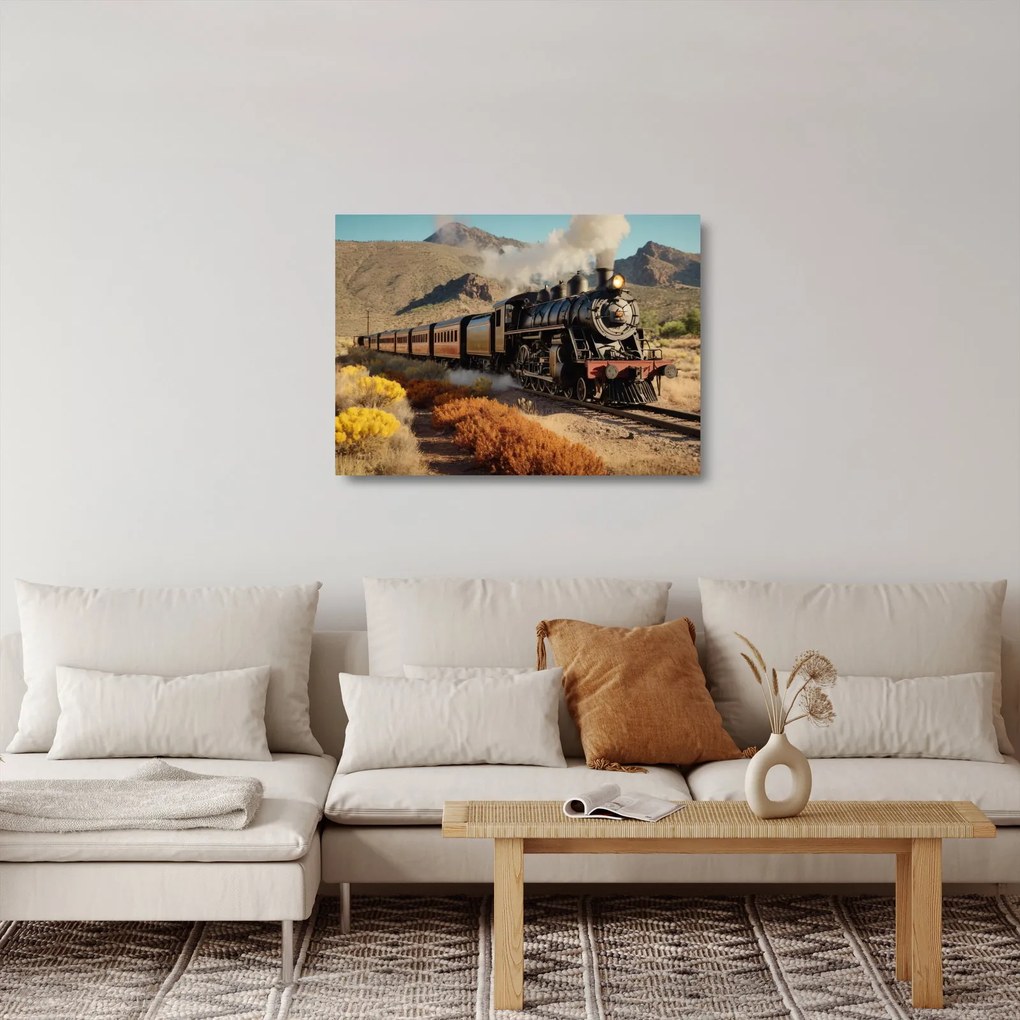 Tablou pe sticlă - Locomotivă cu aburi (70x50 cm)