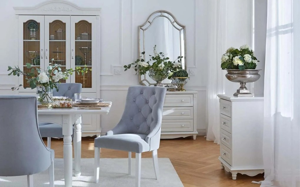 Scaun lemn masiv Dining Paris Blue/Beige, 56 × 65 × 98 cm - Beige