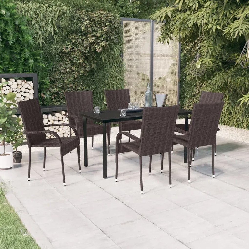 Set mobilier de gradina, 7 piese, maro si negru