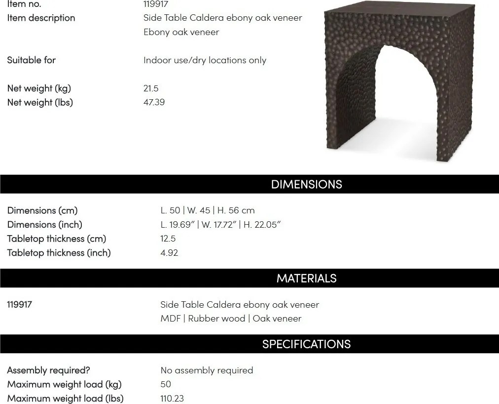 Masuta auxiliara design LUX Caldera, Ebony oak veneer