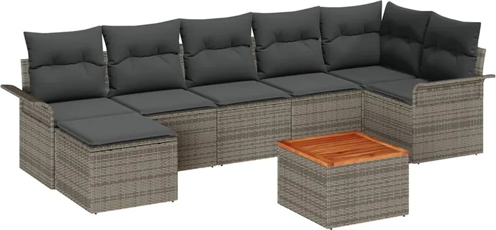 vidaXL Set de canapele pentru grădină cu pernă 8 pcs Gri poliratan