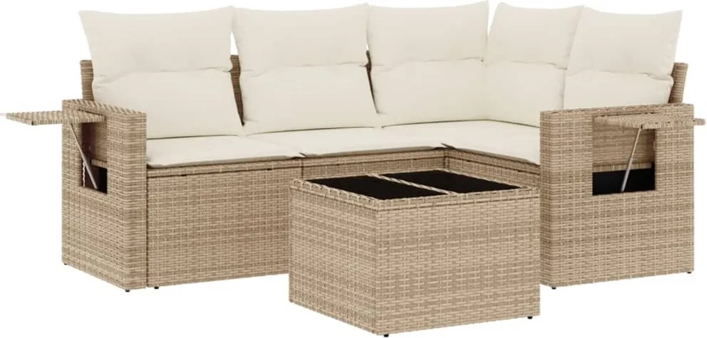 vidaXL Set canapele de grădină cu perne, 5 piese, bej, poliratan