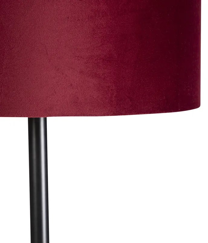 Lampă de podea neagră cu nuanță de velur roșu cu aur 40 cm - Simplo