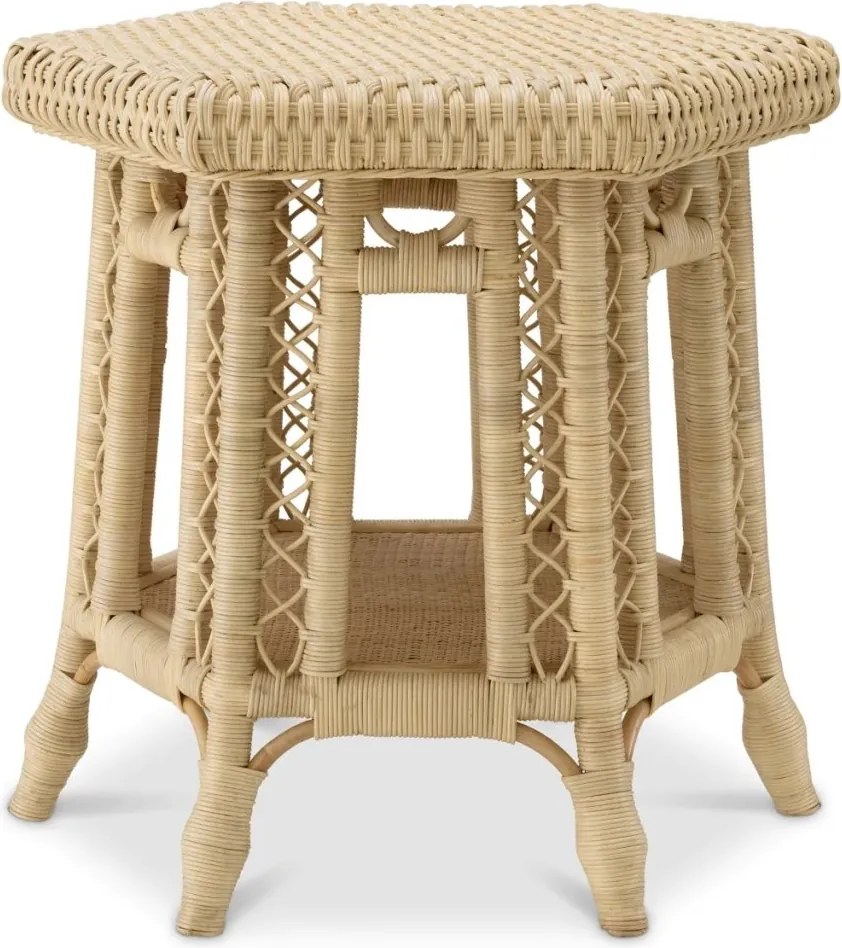 Masuta auxiliara din ratan natural design LUX Saba Hexagon