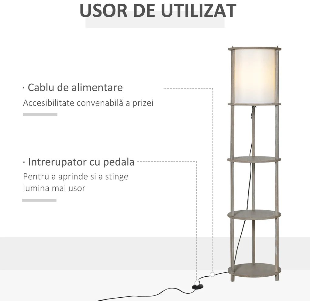 Lampa de podea cu rafturi, lampa de lectura moderna cu comutator de picior, baza E27 HOMCOM | Aosom RO