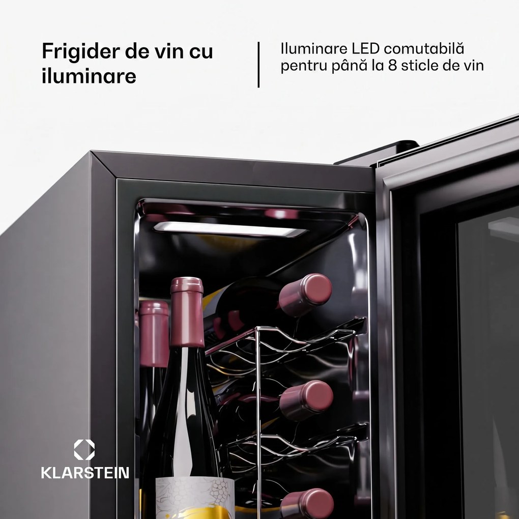 Klarstein Shiraz 8 Uno, frigider pentru vin, 8 sticle, 8 - 18 °C, control tactil