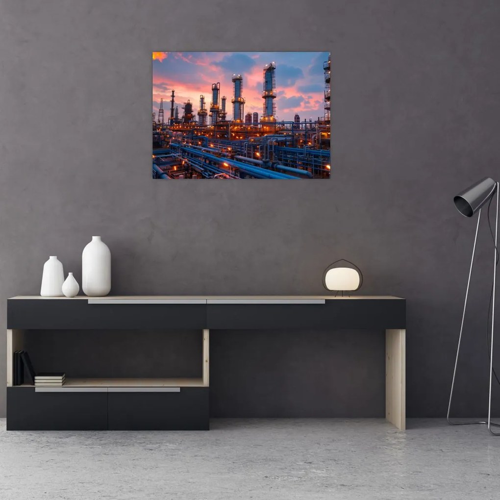 Tablou pe sticlă - Instalație industrială (70x50 cm)