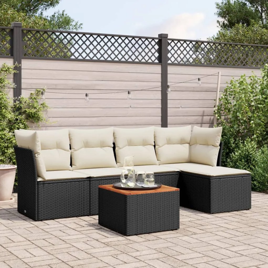 vidaXL Set mobilier de grădină cu perne, 6 piese, negru, poliratan