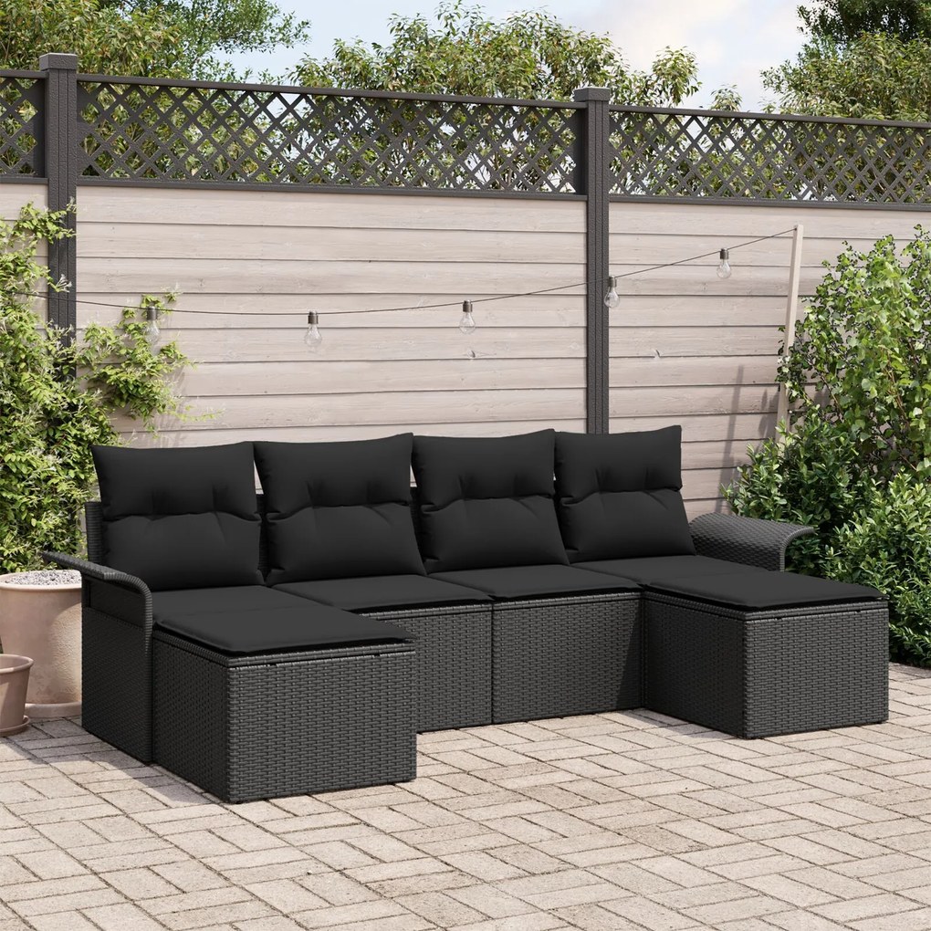 vidaXL Set de canapea de grădină 6 piese cu perne negru ratan poli