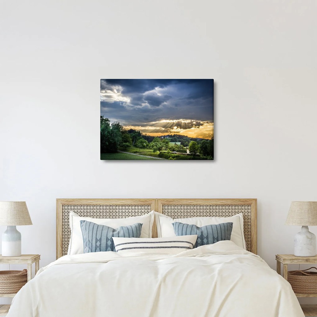 Tablou cu peisaj și raze de soare (70x50 cm)