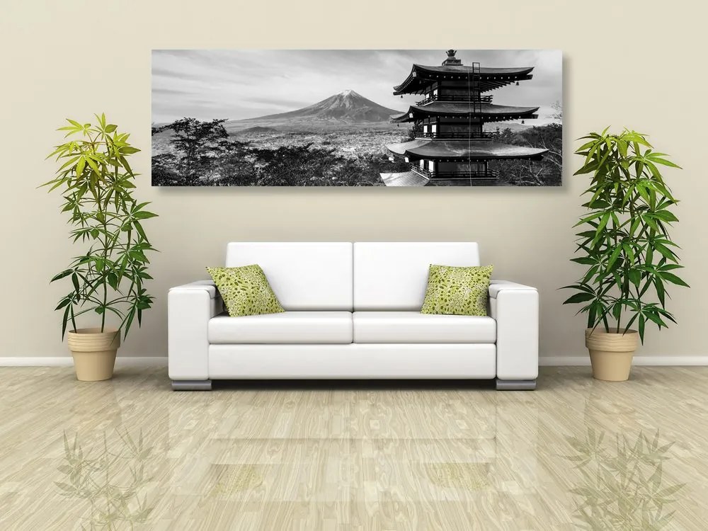 Tablou monument Pagoda Chureito în design alb-negru