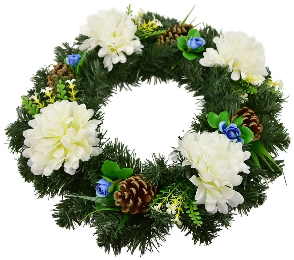 Coroană funerară Crizanteme albe, 35 cm